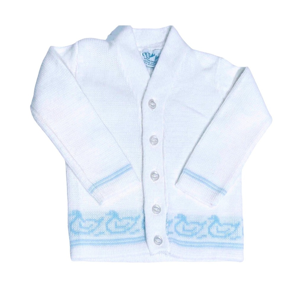 Vintage‎ Julius Berger Baby Boys Cardigan White Blue Ducks 3 Months Layette Item